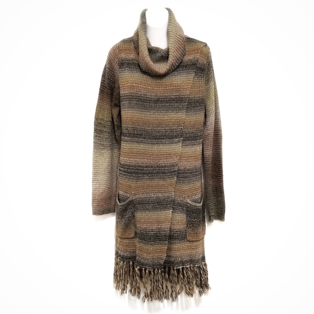 Cowl neck crossover striped long sweater